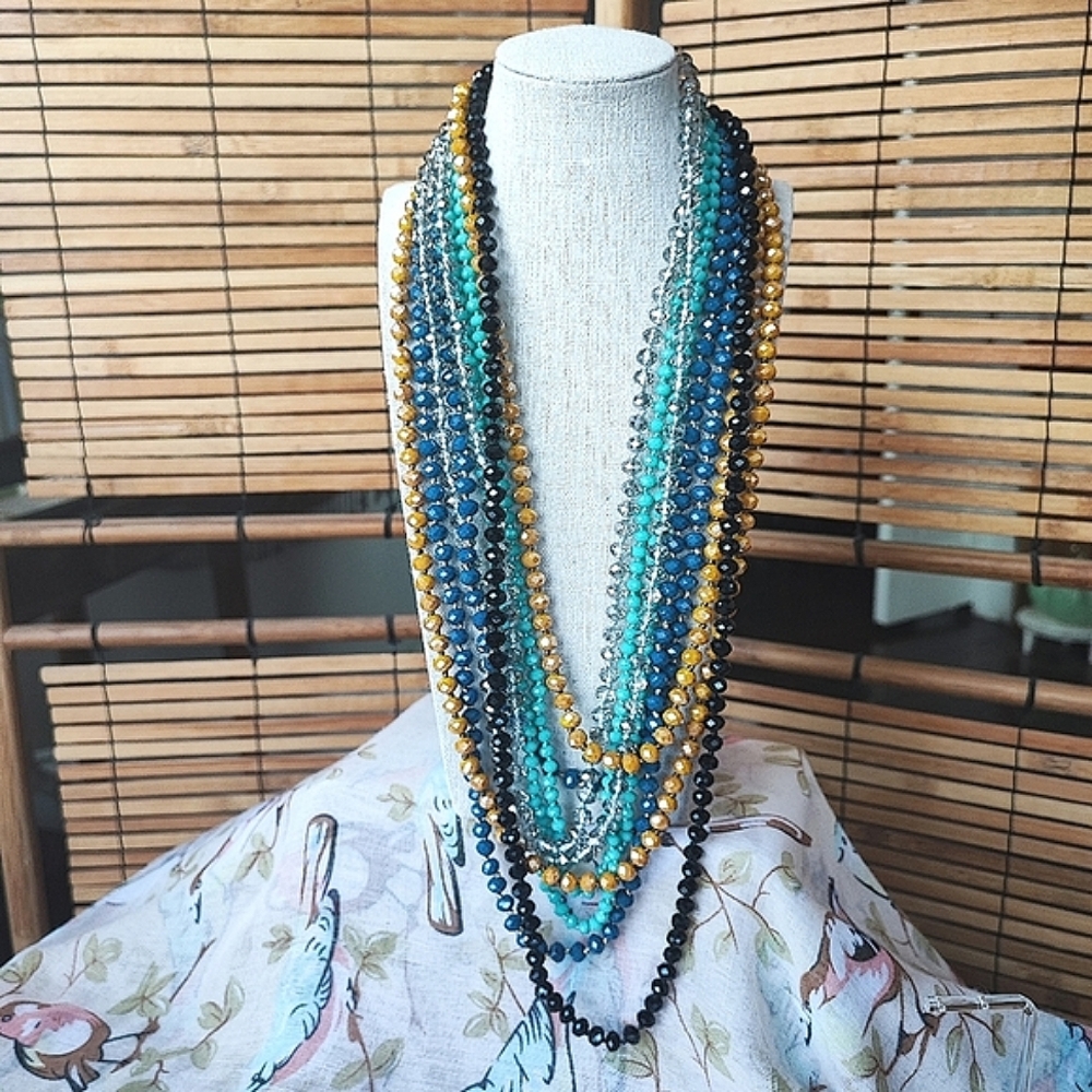 Long Faceted Tiffany Blu-ish Blue Glass Pullover Vintage Necklace EUC - Picture 4 of 5